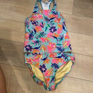 LANDS END GIRLS SIZE 14 2 PIECE TANKINI SWIM SUIT BLUE FLORAL